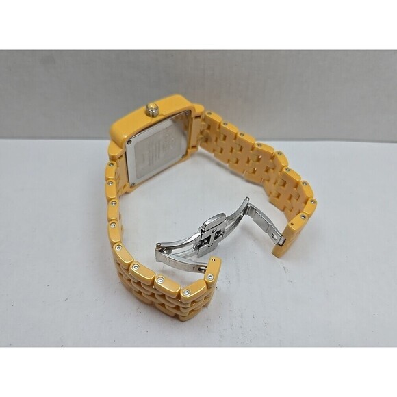 Oniss Paris Yellow Ceramic Day Date Sapphire Crystal Womens Watch New Battery main image 4